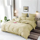 3 Pcs Cross Pleated Duvet Set - Cream